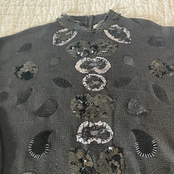 Vintage‎ Bonnie Bill Black Beaded Sweater Sz L Sequins Beads Whimsygoth Glam - Picture 3 of 9